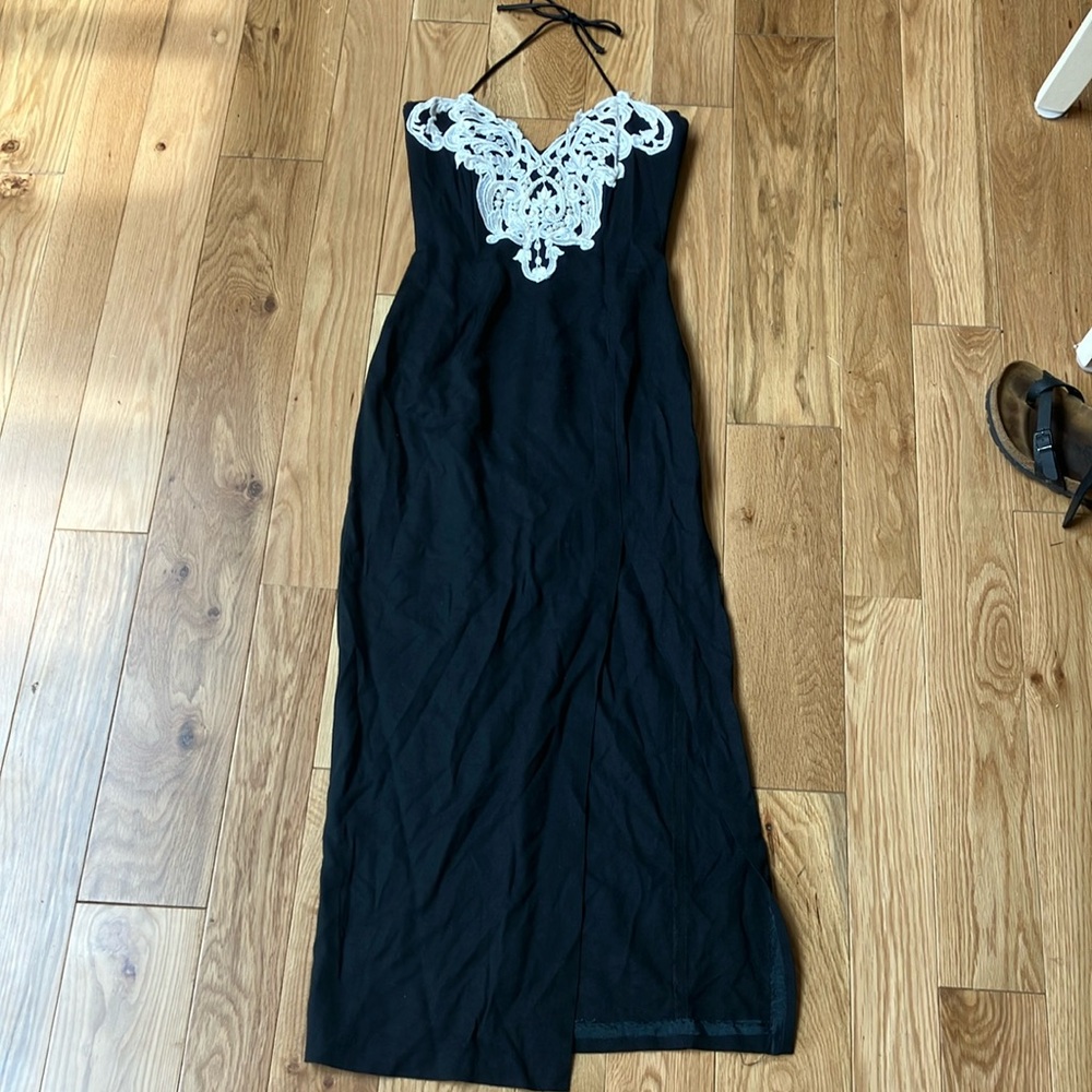 Jessica McClintock Black Dress with White Lace Detail